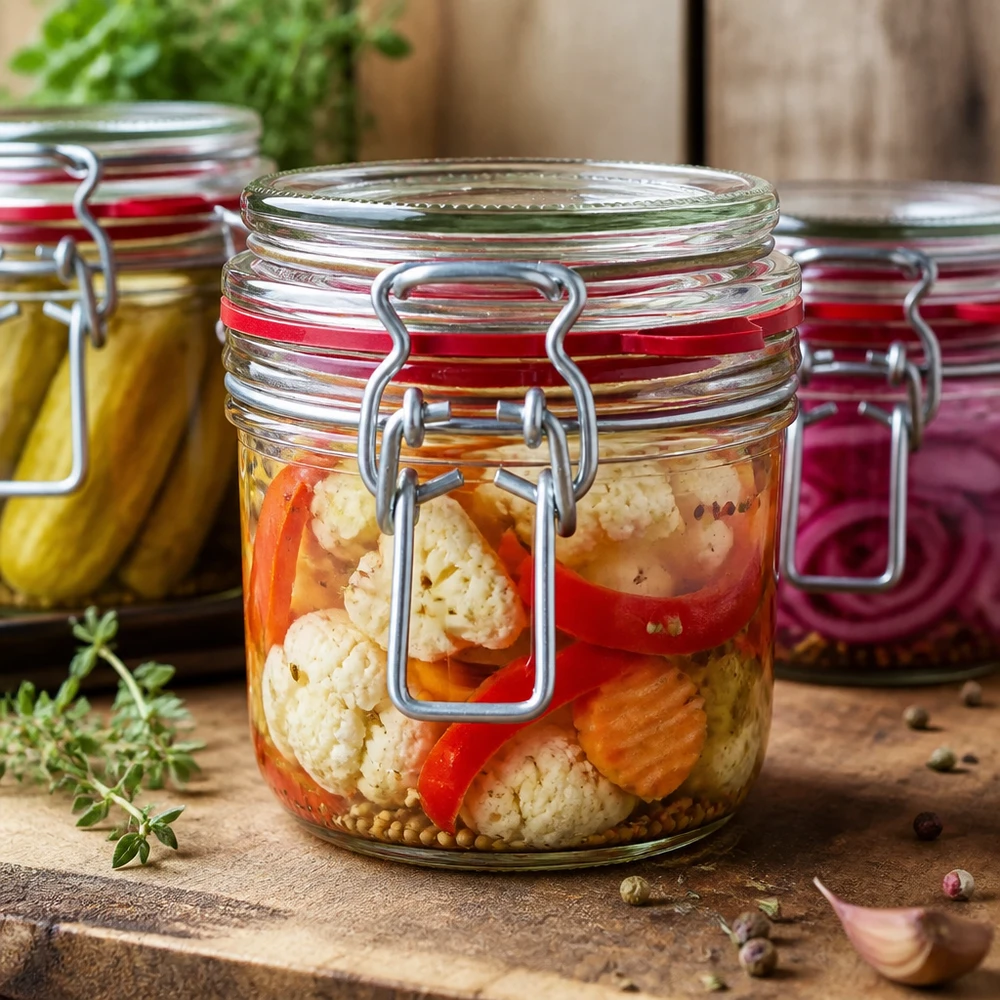 Słoik do przechowywania o pojemności 255 ml, typ G, z zamknięciem na zatrzask UN.. Traditionelles Einmachen in 255ml Vorratsgläsern mit Bügelverschluss - eingelegtes Gemüse für die Vorratshaltung