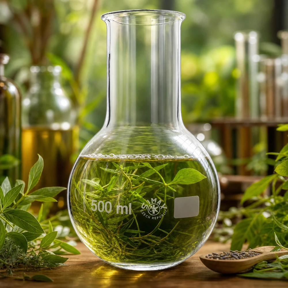 Kolba biodrowa z szeroką szyjką 500 ml Profesjonalna kolba laboratoryjna 500 ml wykonana z żaroodpornego szkła do ekstraktów botanicznych