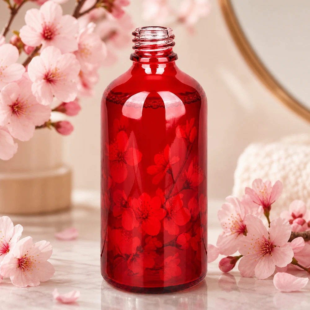 100 ml butelka apteczna RedLine UT18/100 w kolorze przezroczystej czerwieni, idealna do aromaterapii i olejków eterycznych