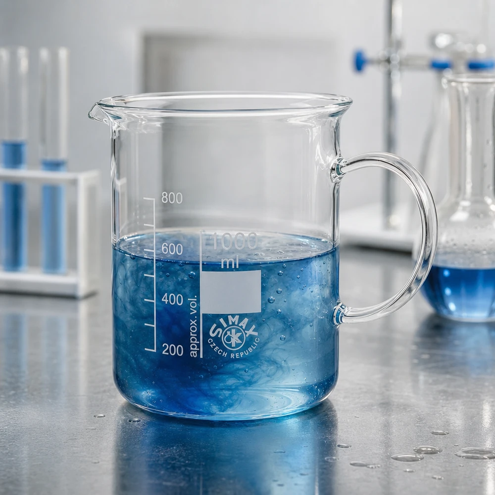 Szklanka Simax o pojemności 1000 ml z uchwytem i podziałką mililitrową, wykonana z wysokiej jakości szkła borokrzemowego