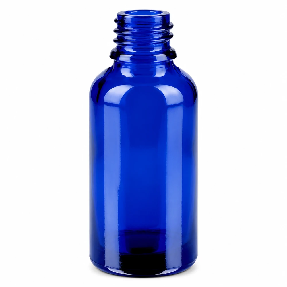Niebieska szklana butelka 30 ml z gwintem 11 mm do precyzyjnego dozowania płynów