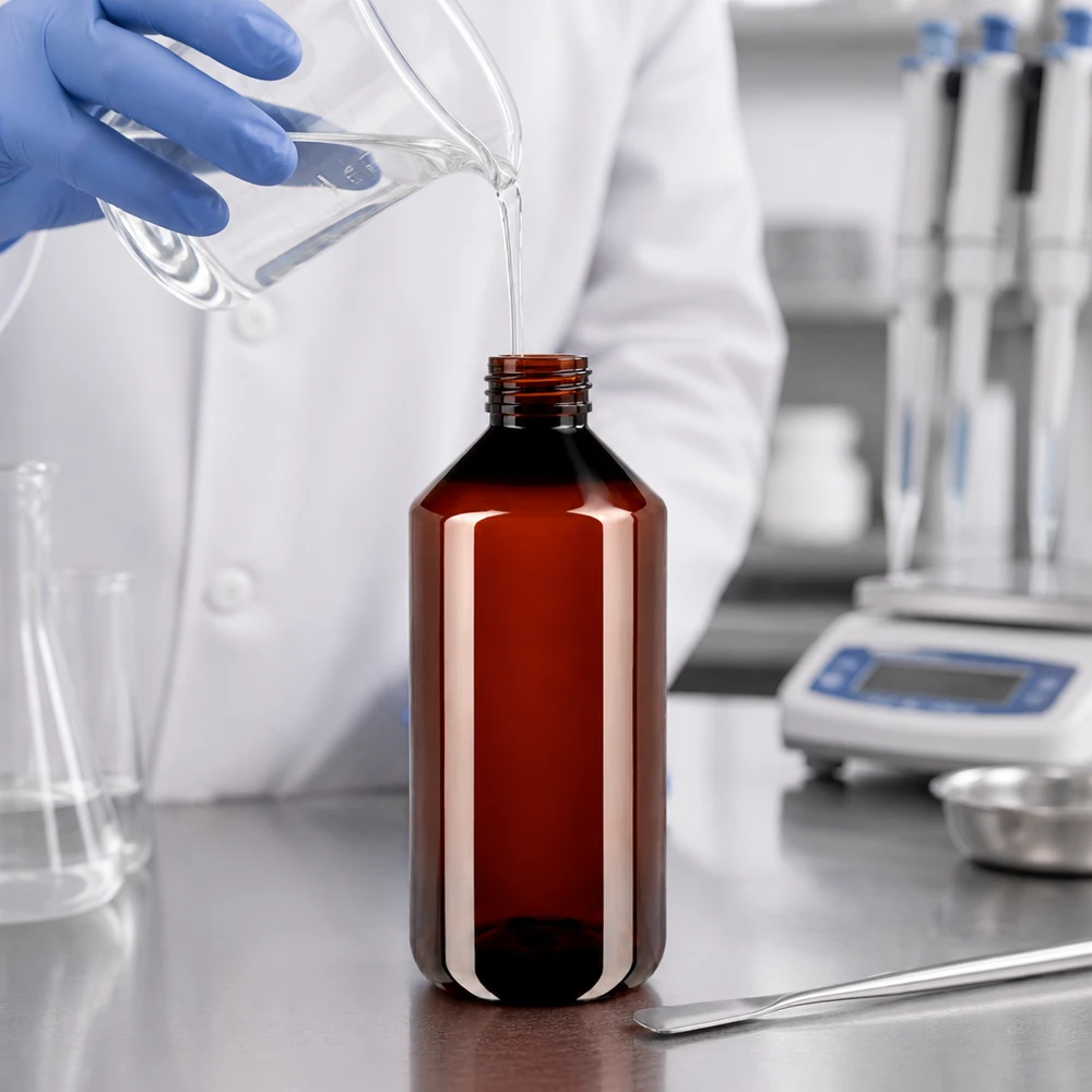 Butelka PET 1000ml z brązową nakrętką OV Braune PET Kunststoffflasche 1000ml mit engem Schraubverschluss und glatter zylindrischer Wandung