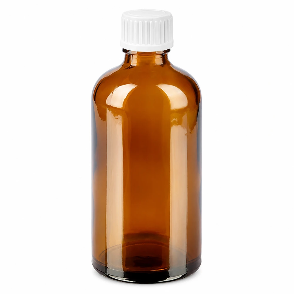 Butelka z kroplomierzem 100 ml 0,9 mm biały STD BrownLine UT18/100 100 ml butelka z kroplomierzem z bursztynowego szkła z białą nasadką do precyzyjnego dozowania