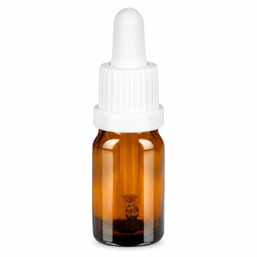 Butelka do leków płynnych 5 ml biała OV BrownLine UT18/5 Butelka z pipetą 5 ml, brązowa z białą nasadką do precyzyjnego dozowania płynów
