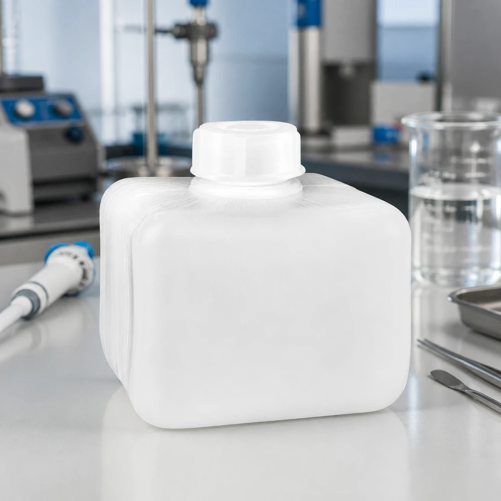 Butelka na chemikalia 250 ml, wąska szyjka z PE-HD, kolor naturalny Butelka na chemikalia z PE-HD, 250 ml, z wąską szyjką, w kolorze naturalnym, odporna na kwasy, przeznaczona do przechowywania agresywnych substancji