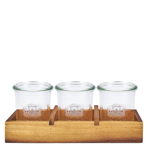 Taca do serwowania Box3 z drewna akacjowego na 3 kubki WECK