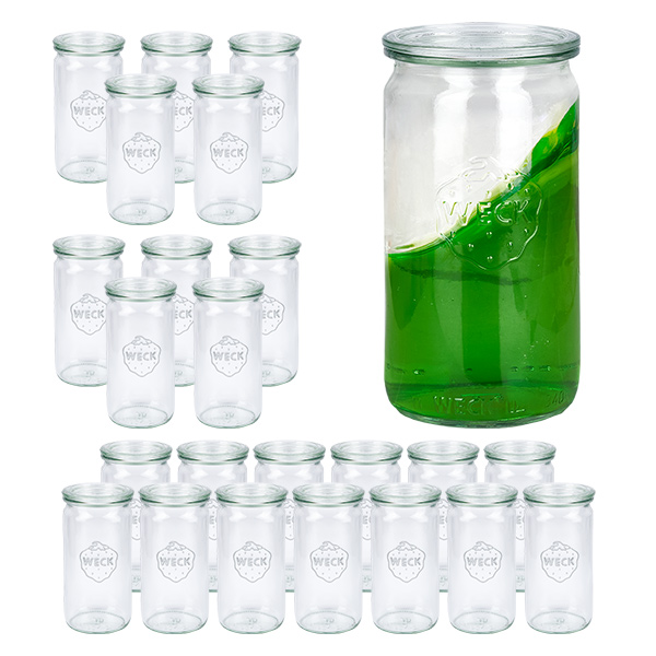 Zestaw 24 słoików Weck 340 ml słoiki cylindryczne z 24 szklanymi pokrywkami Zestaw 24 słoików Weck 340 ml słoiki cylindryczne z 24 szklanymi pokrywkami
