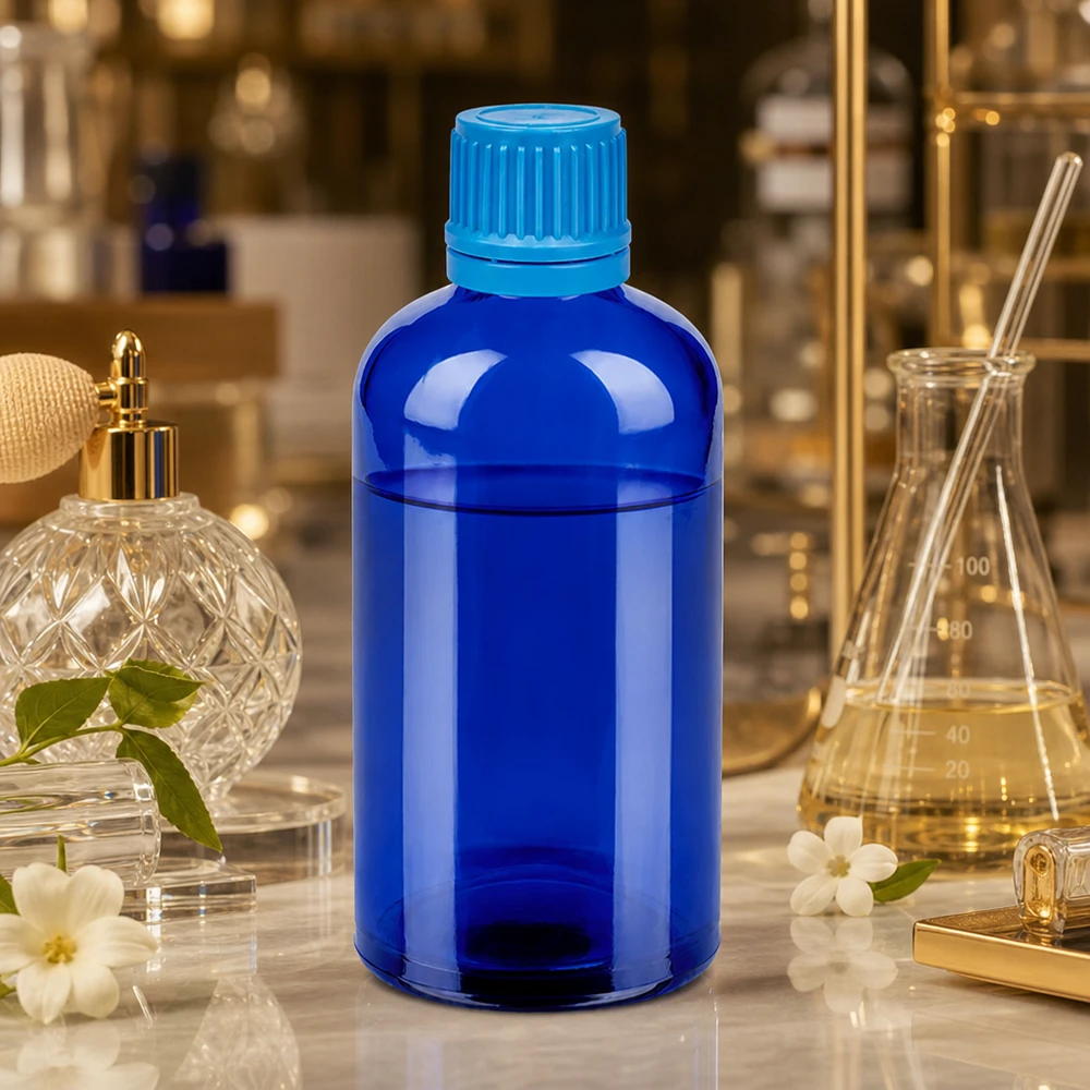 Profesjonalna szklana butelka BlueLine 100 ml z gwintem UT18 dla laboratoriów i aptek