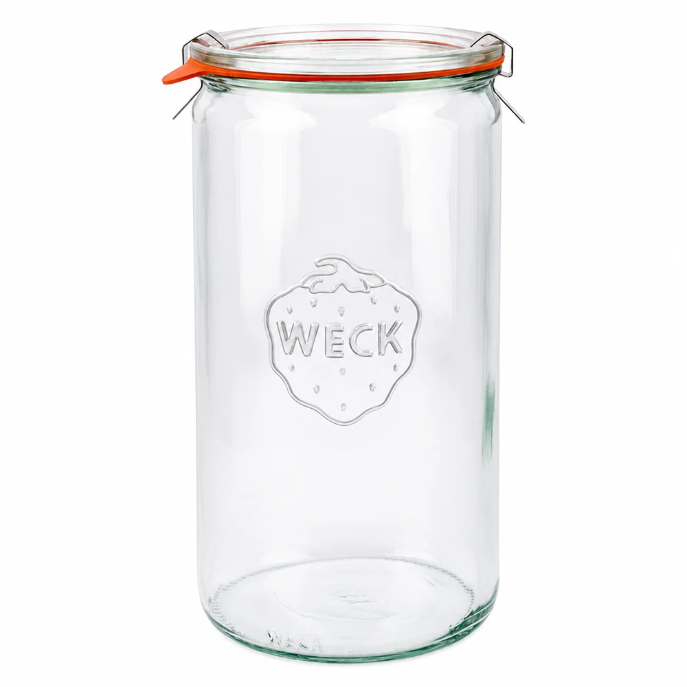 WECK słoik 1590ml RR100 ze szklaną pokrywką, gumowym pierścieniem i zaciskami słoik konserwujący przezroczysty pusty
