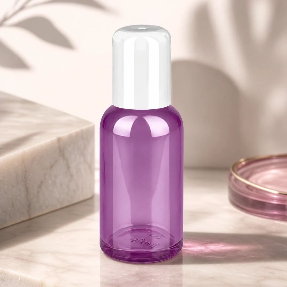 Butelka roll-on 30 ml, biała, standardowa PurpleLine UT18/30 Wysokiej jakości szklana butelka typu roll-on o pojemności 30 ml w kolorze fioletowym z praktycznym zamknięciem typu roll-on.