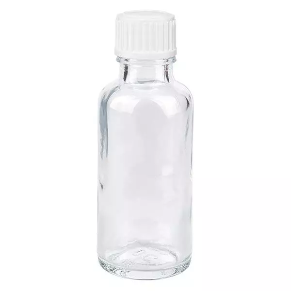 Butelka apteczna przezroczysta 30ml zakrętka białe kuleczki St Butelka apteczna przezroczysta 30ml zakrętka białe kuleczki St