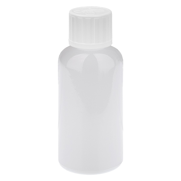 Butelka 50 ml, zakrętka 11 mm, biała, standardowa, zabezpieczenie przed otwarciem przez dzieci WhiteLine UT18/50 Butelka 50 ml, zakrętka 11 mm, biała, standardowa, zabezpieczenie przed otwarciem przez dzieci WhiteLine UT18/50