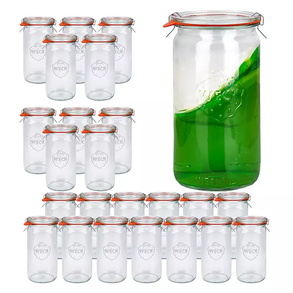 Zestaw 24 słoików Weck o pojemności 340 ml z 24 szklanymi pokrywkami Zestaw 24 słoików Weck o pojemności 340 ml z 24 szklanymi pokrywkami