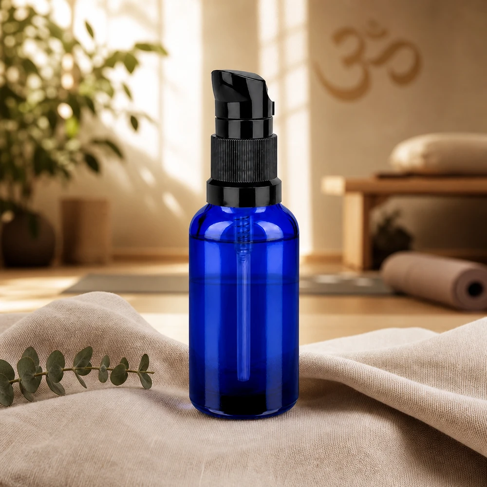Butelka z pompką 30 ml czarna STD BlueLine UT18/30 Butelka z pompką 30 ml z czarnym gwintem STD UT18/30 do profesjonalnego napełniania kosmetyków