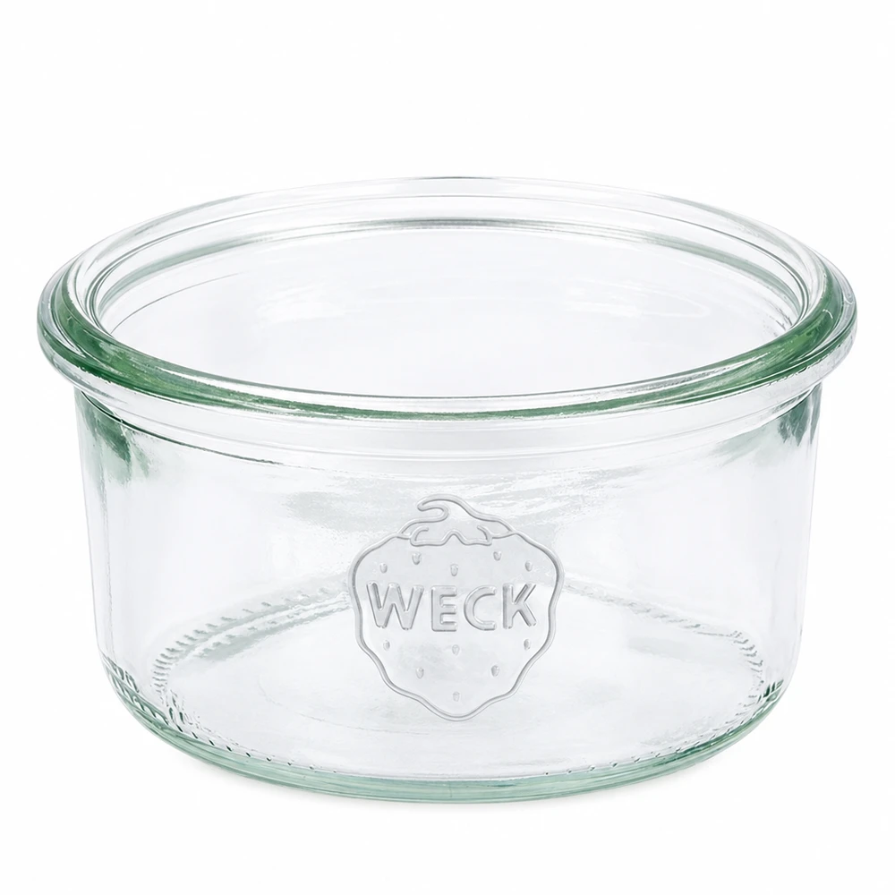 Słoik z szeroką szyjką WECK RR80, 165 ml Słoik WECK 165ml RR80 z przezroczystego szkła z wytłoczonym logo do przechowywania i konserwowania.