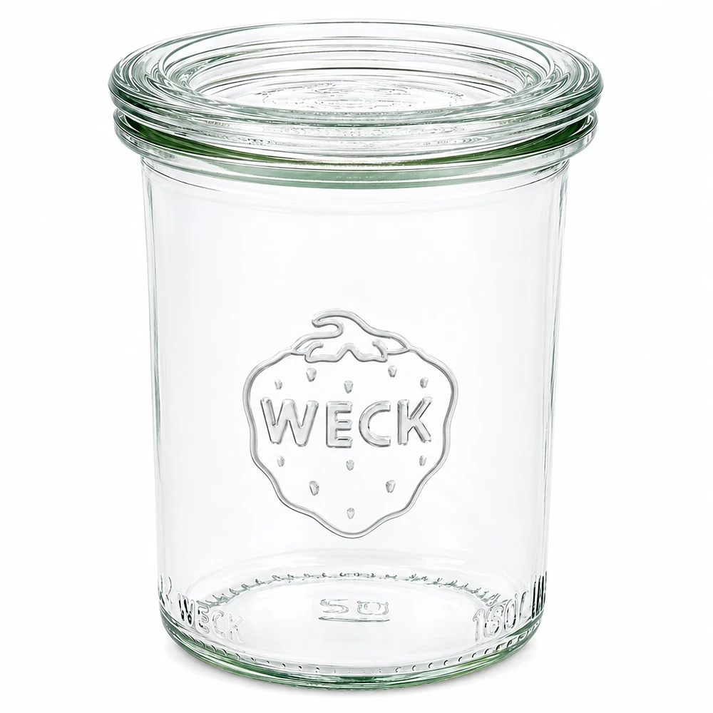 Szklanka o pojemności 160 ml z szklaną pokrywką WECK RR60 Przezroczysty słoik do przetworów WECK RR60 o pojemności 160 ml ze szklaną pokrywką.