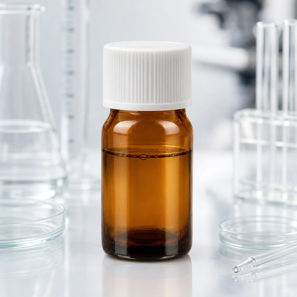 Szklana butelka 5 ml w kolorze bursztynowym z białą zakrętką 11 mm do zastosowań laboratoryjnych i substancji chemicznych