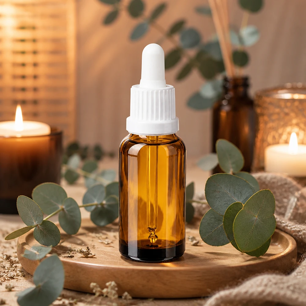 Butelka z pipetą 20 ml biała OV BrownLine UT18/20 Butelka z bursztynowego szkła o pojemności 20 ml z białą pipetą - idealny rozmiar do aromaterapii i produktów kosmetycznych
