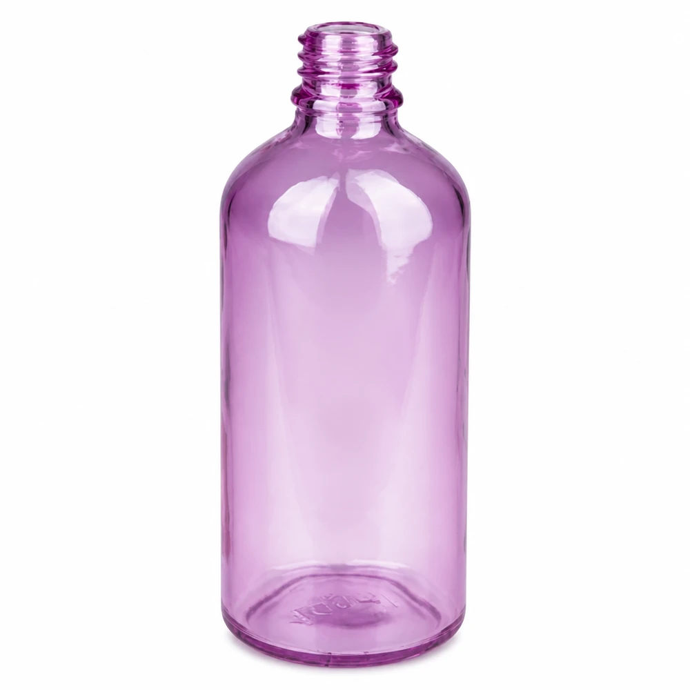 Butelka z rozpylaczem 100 ml biała/przezroczysta Standard PurpleLine UT18/100 Pusta szklana butelka 100 ml w przezroczystym fioletowym kolorze do kosmetyków DIY i olejków eterycznych