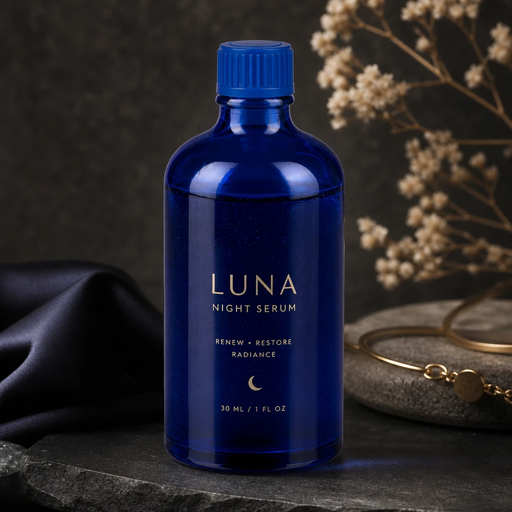 Butelka 100 ml 11 mm SV niebieski STD BlueLine UT18/100 Lekka butelka kosmetyczna o pojemności 100 ml wykonana z niebieskiego szkła chroniącego przed promieniowaniem UV, przeznaczona do serum i olejków.