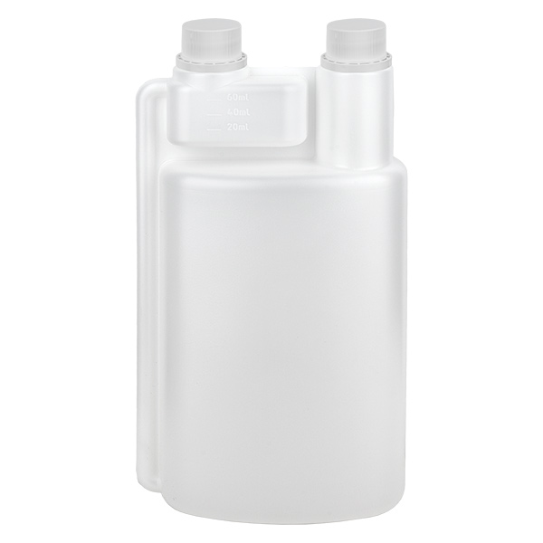 Butelka dozująca 1000 ml HDPE przezroczysta (komora dozująca 60 ml) Butelka dozująca 1000 ml HDPE przezroczysta (komora dozująca 60 ml)