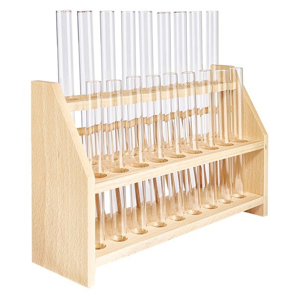 Stojak na prob&#243;wki z drewna z 18 prob&#243;wkami wapniowo-sodowymi 160x16