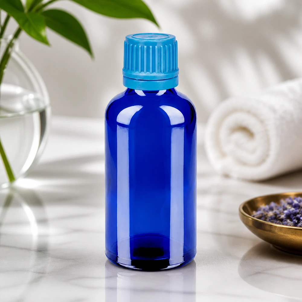 Butelka 50 ml 11 mm SV niebieski OV BlueLine UT18/50 Wysokiej jakości szklana butelka o pojemności 50 ml w eleganckim kolorze kobaltowego błękitu z precyzyjnym gwintem 11 mm