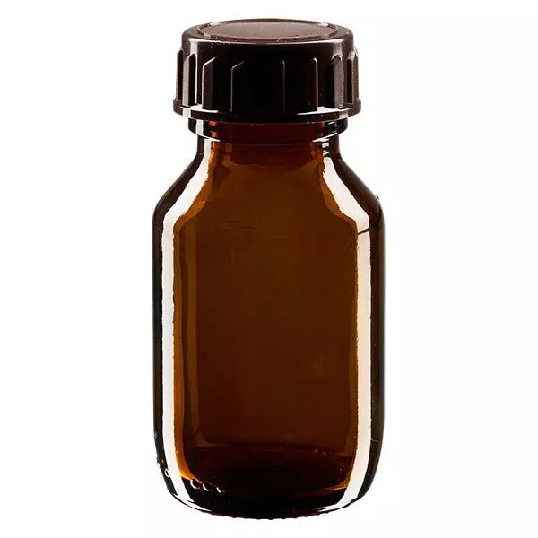 Butelka na lek 50 ml brązowa, z zakrętką brązową ApoGlas. Farmaceutyczna jakość produkcji UE. Gwint 28 mm (PP28). (syrop, butelka z lekkiego szkła) Butelka na lek 50 ml brązowa, z zakrętką brązową ApoGlas. Farmaceutyczna jakość produkcji UE. Gwint 28 mm (PP28). (syrop, butelka z lekkiego szkła)
