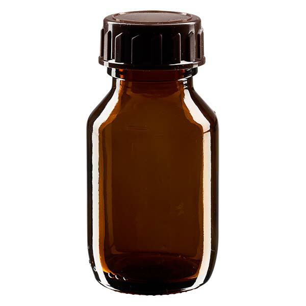 Butelka na lek 50 ml brązowa, z zakrętką brązową ApoGlas. Farmaceutyczna jakość produkcji UE. Gwint 28 mm (PP28). (syrop, butelka z lekkiego szkła) Butelka na lek 50 ml brązowa, z zakrętką brązową ApoGlas. Farmaceutyczna jakość produkcji UE. Gwint 28 mm (PP28). (syrop, butelka z lekkiego szkła)