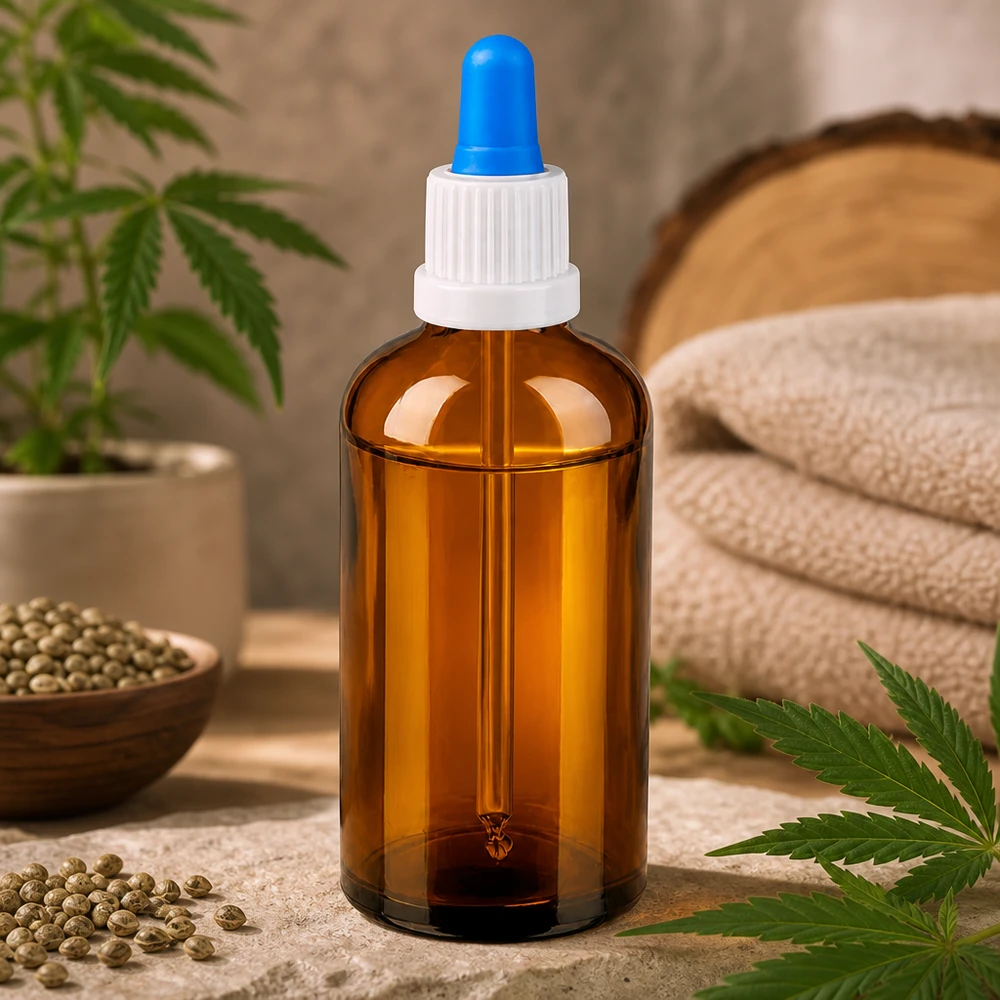Butelka do leków płynnych 100 ml biała/niebieska OV BrownLine UT18/100 Wysokiej jakości butelka na pipetę o pojemności 100 ml wykonana z bursztynowego szkła z gwintem UT18 do bezpiecznego przechowywania