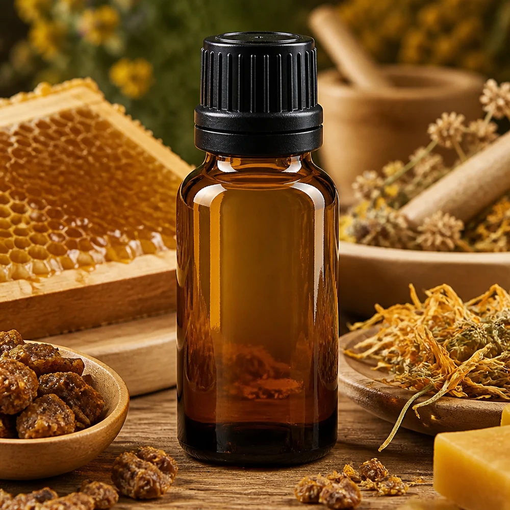 Butelka apteczna z ochroną przed światłem, 20 ml, z brązowego szkła z czarnym zamknięciem OV, idealna do medycyny naturalnej