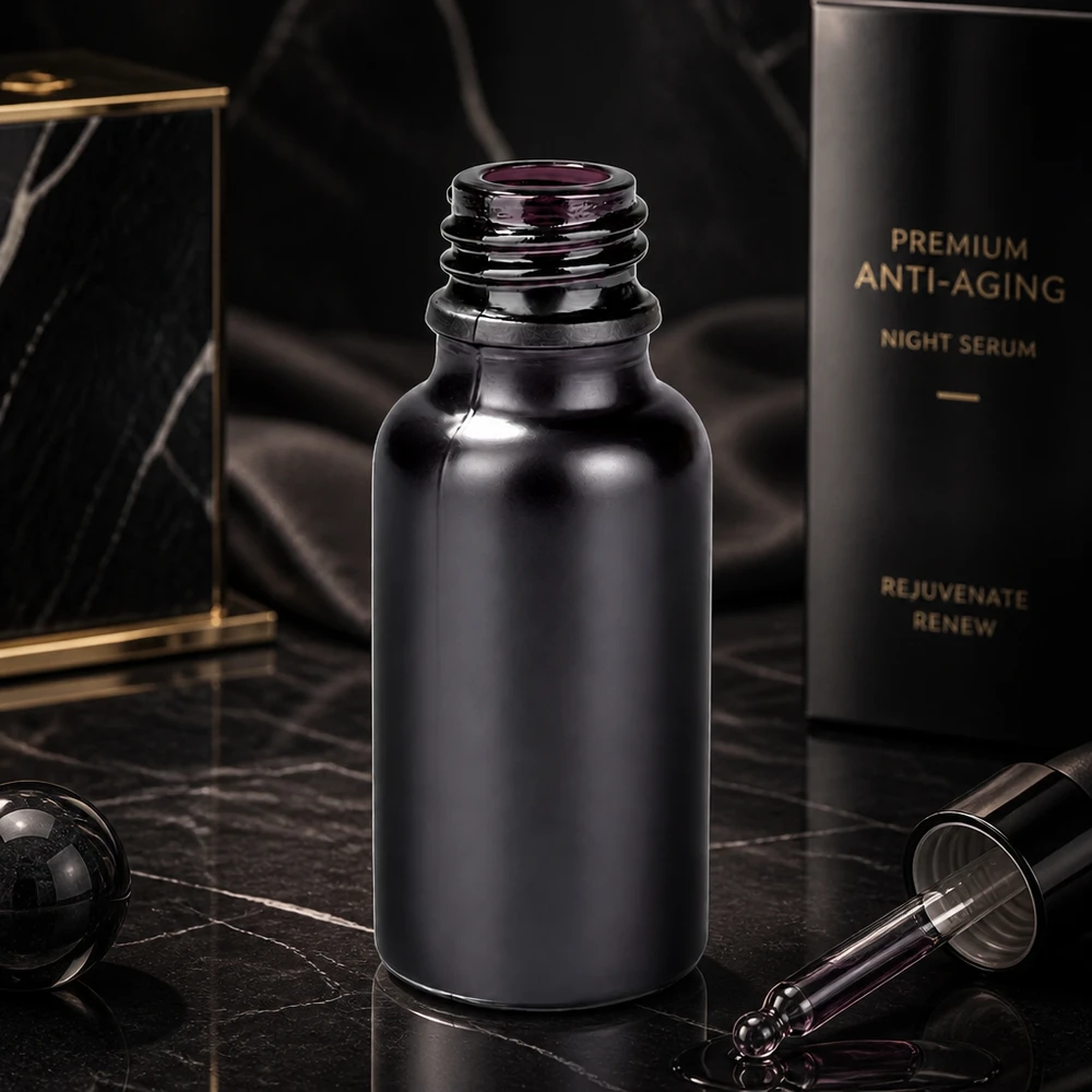 Butelka apteczna 20 ml BlackLine UT18/20 UNiTWIST 20 ml butelka apteczna BlackLine UT18/20 z eleganckim czarnym szkłem do kosmetyków premium