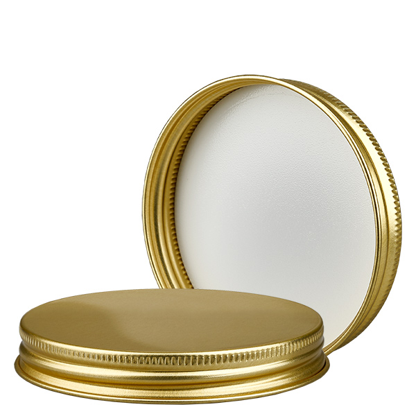 Metalowa zakrętka w kolorze złotym, gwint 63 mm/R3 ApoGlas. Farmaceutyczna jakość produkcji UE. Np. do szklanego słoika 180 ml (art. 1002401). Metalowa zakrętka w kolorze złotym, gwint 63 mm/R3 ApoGlas. Farmaceutyczna jakość produkcji UE. Np. do szklanego słoika 180 ml (art. 1002401).