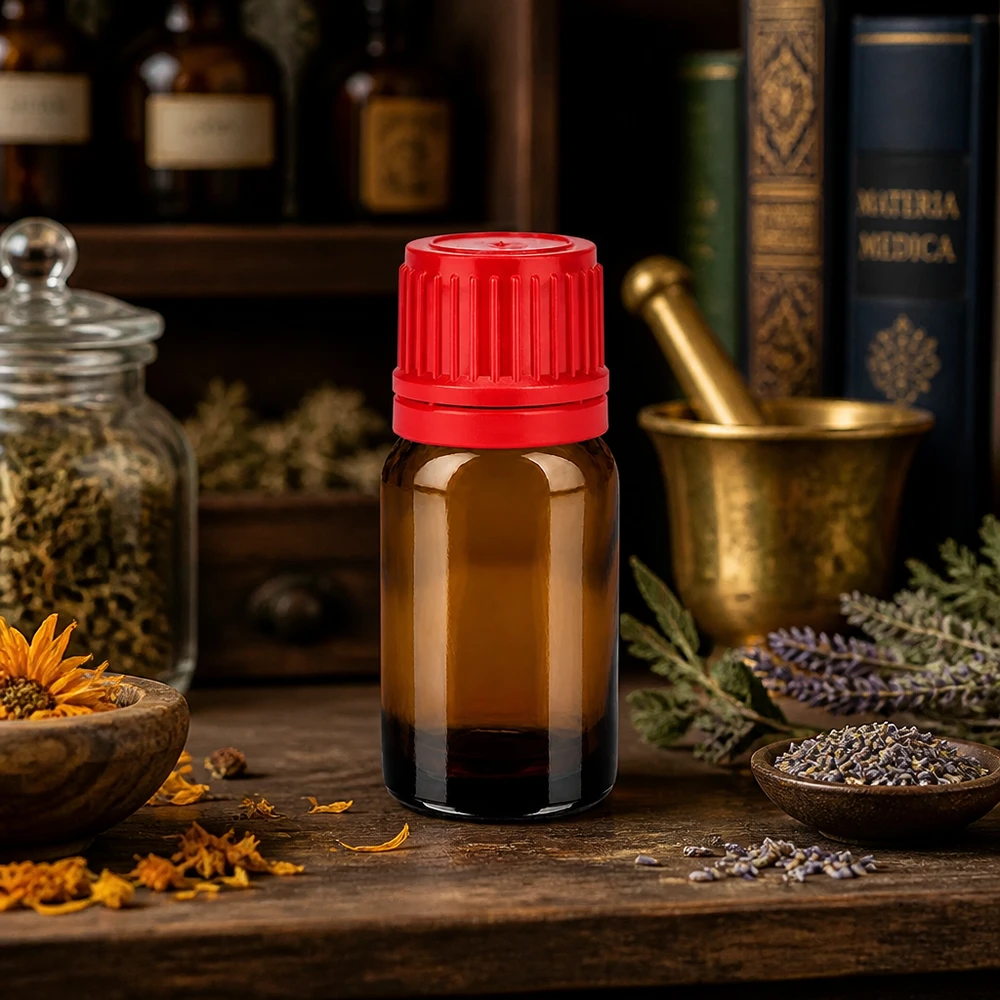 Butelka 10 ml 11 mm SV czerwona OV BrownLine UT18/10 Wysokiej jakości butelka z bursztynowego szkła o pojemności 10 ml z ochroną UV i czerwoną nasadką zabezpieczającą do zastosowań laboratoryjnych