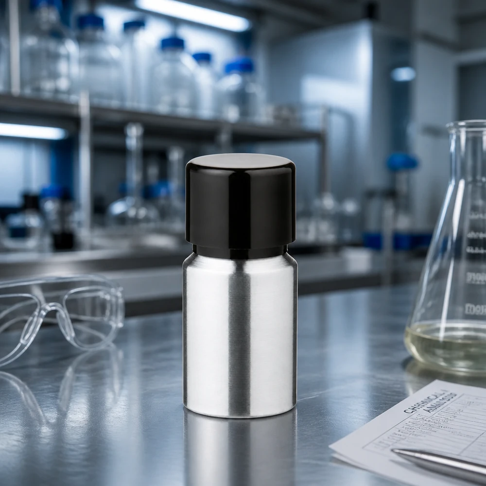 Butelka z polerowanego aluminium o pojemności 10 ml z zakrętką Kompaktowa aluminiowa butelka 10 ml o eleganckim wyglądzie, idealna do laboratoriów i zastosowań farmaceutycznych