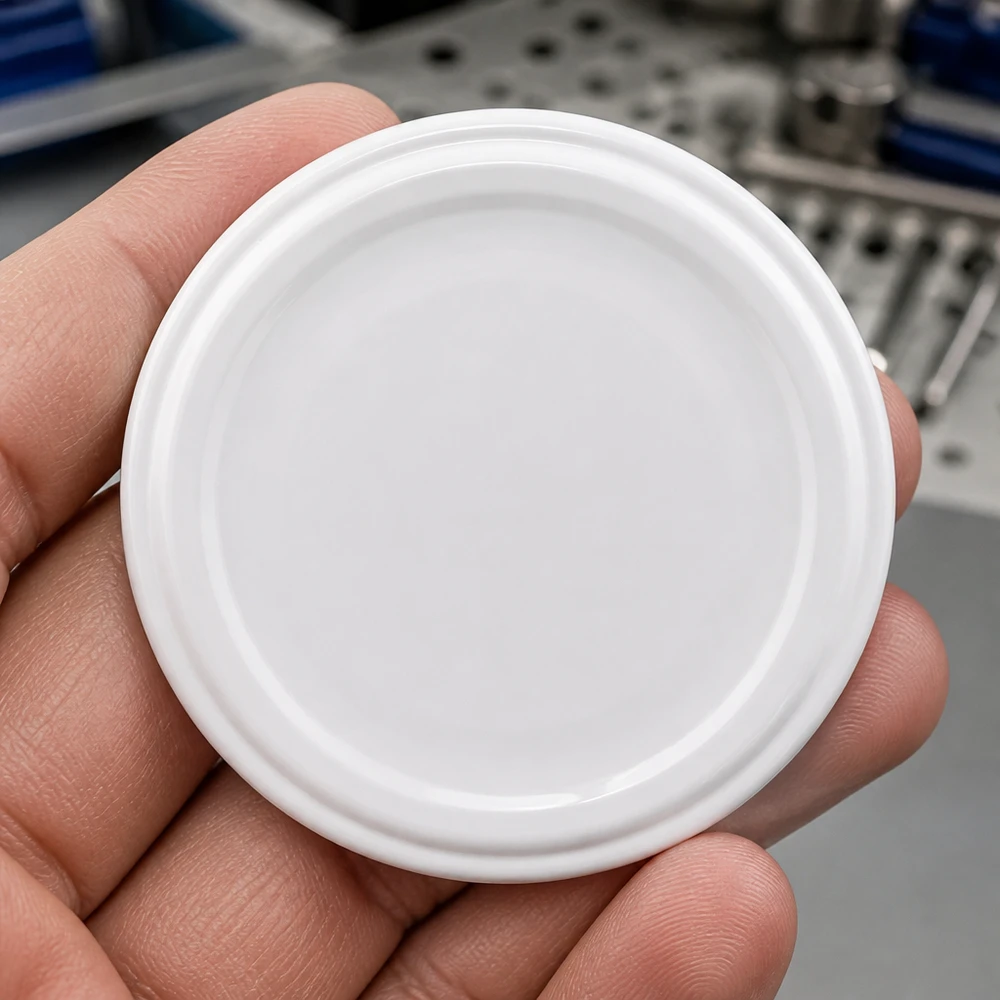 UNiTWIST TO58 biały, BioSeal, bez BPA, unitemp UNiTWIST TO58 – biała pokrywka BioSeal 58 mm – zbliżenie na spód z rowkowaną strukturą, bez BPA i NI