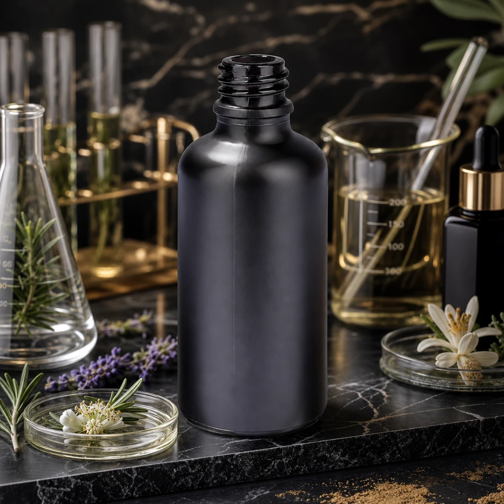 Stylowa butelka aptekarska BlackLine UT18/50 UNiTWIST o pojemności 50 ml z matową powierzchnią do aromaterapii