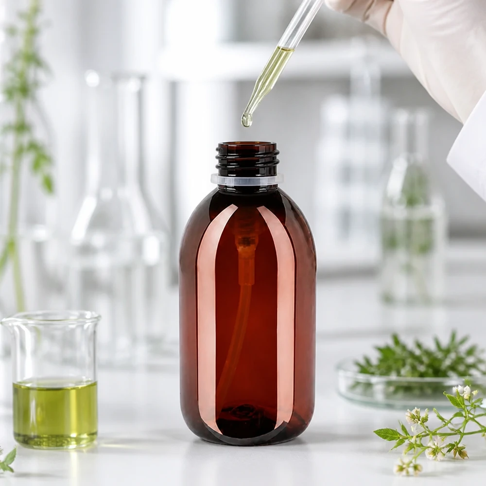 Butelka PET 250ml z pompką dozującą biała Lichtgeschuetzte 250ml Kunststoffflasche braun mit Pumpdispenser weiss