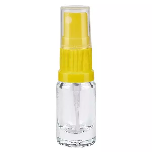 Butelka apteczna przezroczysta 5 ml z żółtym rozpylaczem Butelka apteczna przezroczysta 5 ml z żółtym rozpylaczem
