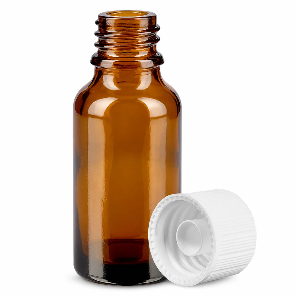 Butelka 20 ml 11 mm SV biała STD BrownLine UT18/20 Butelka aptekarska 20 ml wykonana z bursztynowego szkła z gwintem 11 mm do bezpiecznego przechowywania substancji wrażliwych na światło.
