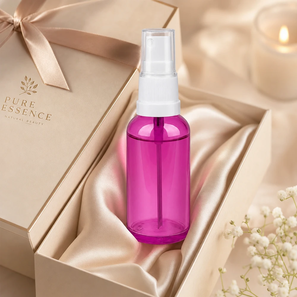 Elegancka butelka z rozpylaczem PurpleLine o pojemności 50 ml w kolorze przezroczystego fioletu dla wysokiej jakości produktów kosmetycznych