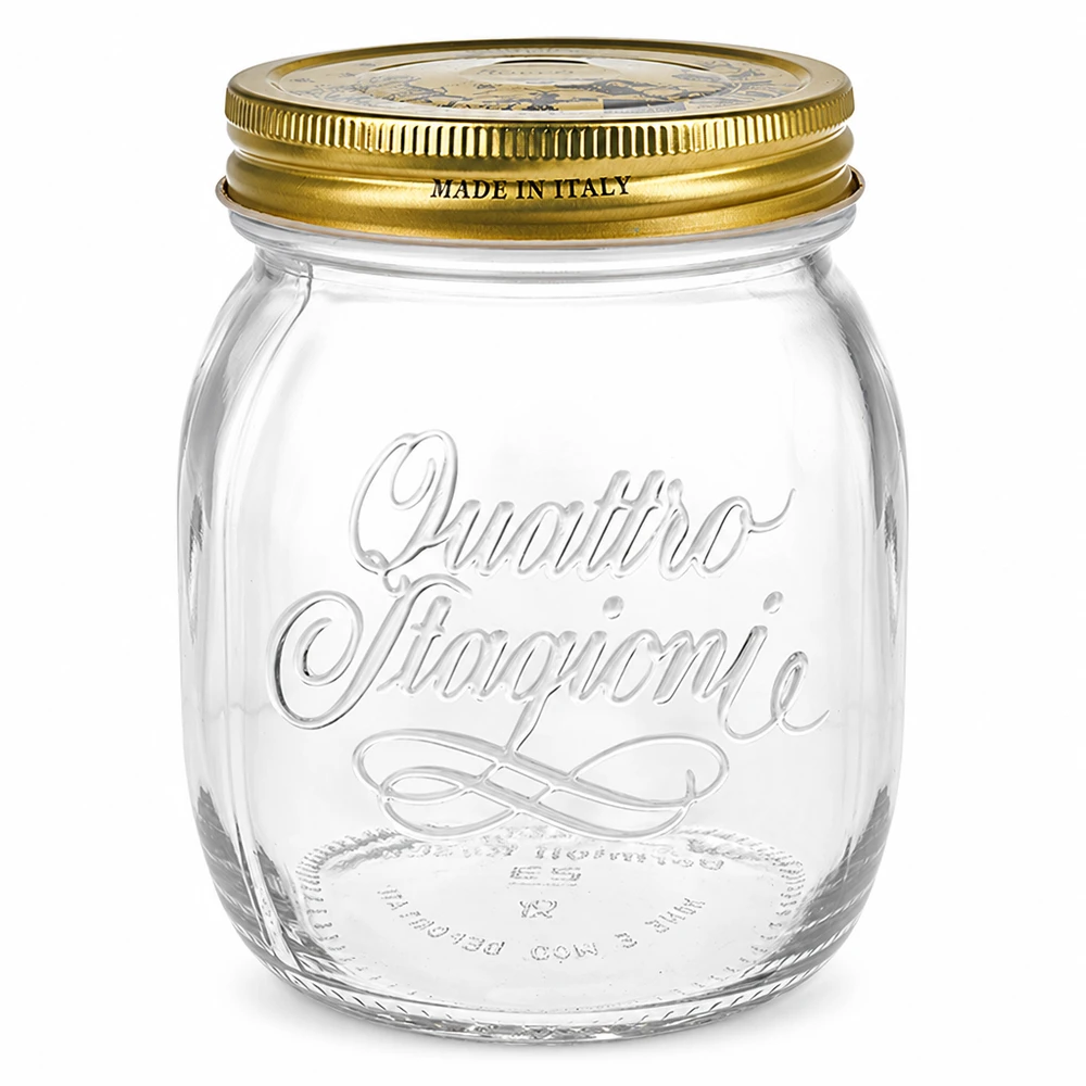 700ml okrągły słoik Quattro Stagioni ze złotą pokrywką Made in Italy słoik na przetwory Włoski design pusty