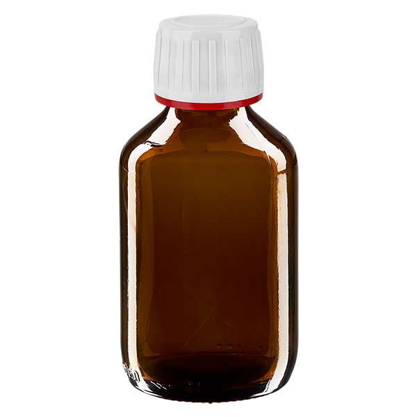 Butelka na lek 150 ml brązowa, zakrętka biała z czerwonym pierścieniem ApoGlas umożliwiającym manipulację. Farmaceutyczna jakość produkcji UE. Gwint 28 mm (PP28). (syrop, butelka z lekkiego szkła) Butelka na lek 150 ml brązowa, zakrętka biała z czerwonym pierścieniem ApoGlas umożliwiającym manipulację. Farmaceutyczna jakość produkcji UE. Gwint 28 mm (PP28). (syrop, butelka z lekkiego szkła)