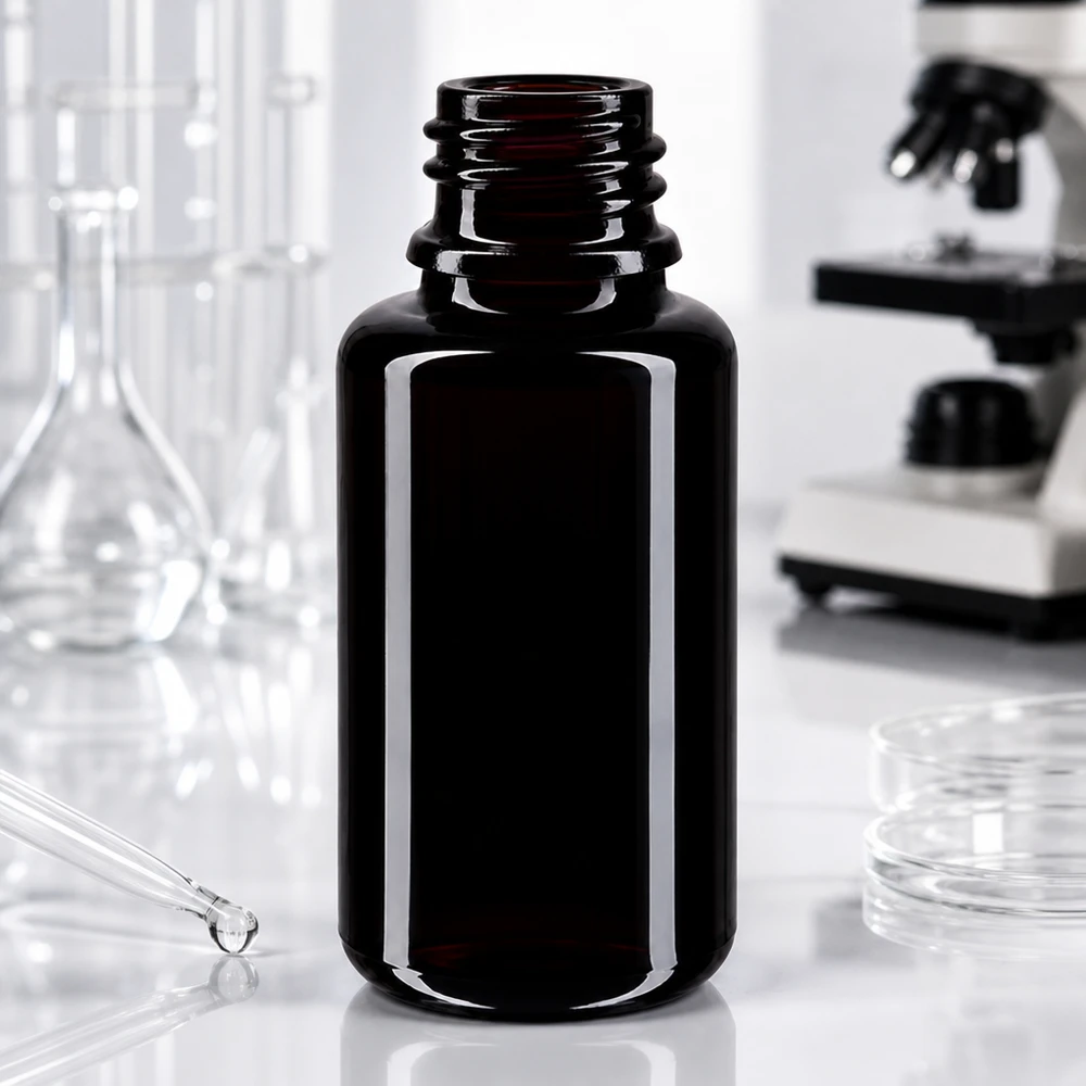 Ciemnofioletowa szklana butelka z zakraplaczem Orion 20 ml do precyzyjnej aplikacji esencji w laboratorium