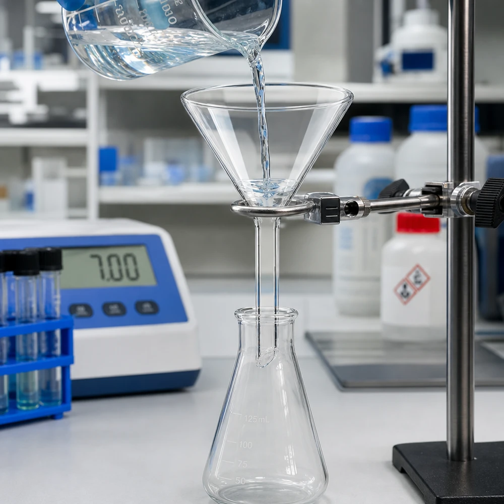 Lejek Ø 60 mm do wapna sodowanego, kąt 60°, krótki Odporny na chemikalia lejek ze szkła sodowo-wapniowego z kompaktowym, krótkim uchwytem do bezpiecznej pracy laboratoryjnej