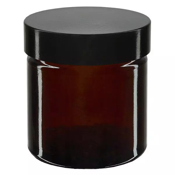 Szklany słoik 60 ml, brązowy, z czarną bakelitową pokrywką ApoGlas. Farmaceutyczna jakość produkcji UE. Bezpieczny dla żywności. Z ochroną UV. Szklany słoik 60 ml, brązowy, z czarną bakelitową pokrywką ApoGlas. Farmaceutyczna jakość produkcji UE. Bezpieczny dla żywności. Z ochroną UV.
