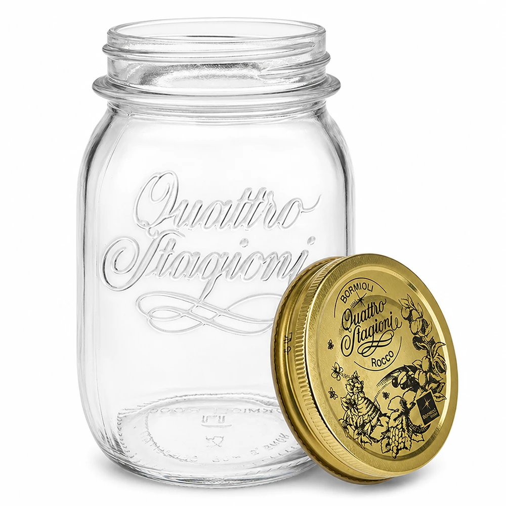 Słoik okrągły 500 ml „Quattro Stagioni” z pokrywką Italienisches Einmachglas 500ml mit abnehmbarem Deckel Detail-Ansicht für Küche und Vorratshaltung