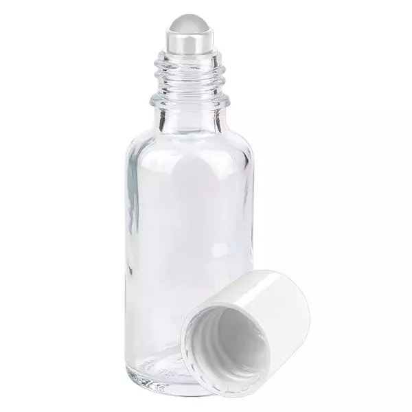Butelka apteczna przezroczysta 30ml nakrętka roll-on biała