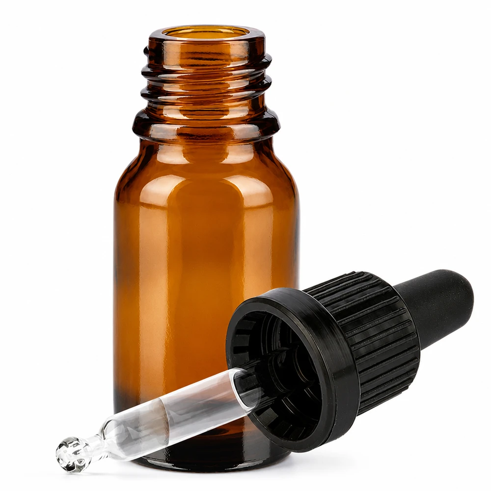 Butelka z brązowego szkła 10 ml z pipetą do precyzyjnego dozowania kosmetyków i aromaterapii