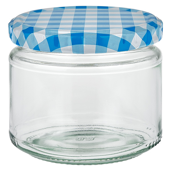 330 ml okr&#261;g&#322;e szk&#322;o + pokrywka BasicSeal niebiesko-bia&#322;a UN..